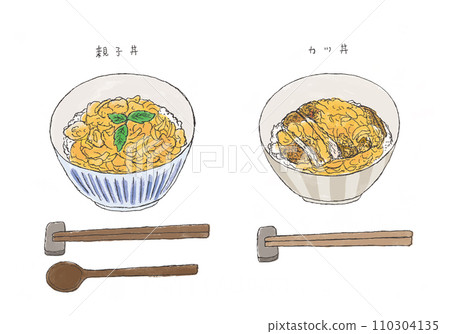 親子丼和豬排丼的手繪插圖（彩色） 110304135