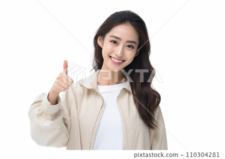 A woman smiling and giving a thumbs up (plain clothes) 110304281