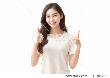 A woman smiling and giving a thumbs up (plain clothes) A woman smiling and giving a thumbs up (plain clothes) 110304283