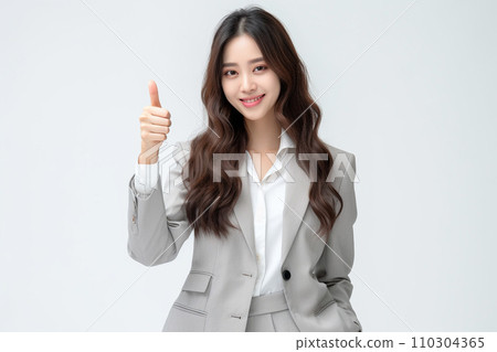 微笑豎起大拇指的女士（套裝） 110304365