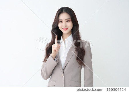 微笑的女人指著她的手指（上衣，NO1，套裝） 110304524