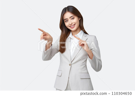 A woman smiling with a finger 110304650