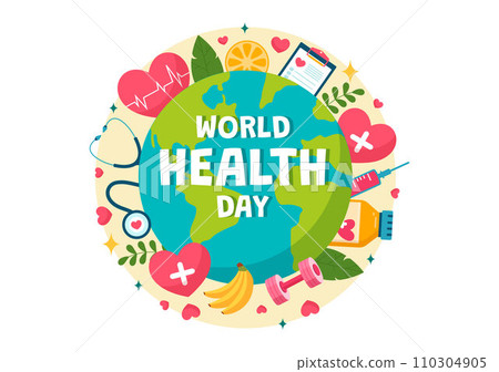 World Health Day Vector Illustration on April 7th with Earth and Medical Equipment for the Importance of Healthy and Lifestyle in Cartoon Background 110304905