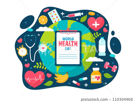World Health Day Vector Illustration on April 7th with Earth and Medical Equipment for the Importance of Healthy and Lifestyle in Cartoon Background 110304908