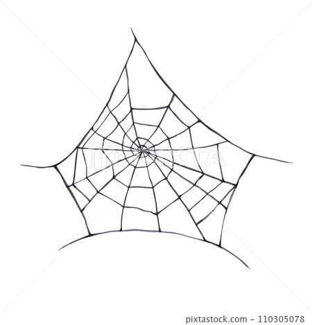Black spider with cobweb magical texture isolated on white background. Watercolor hand drawn dark fantasy sketch iIllustration. Art design mystical halloween witch decoration, scary greeting card 110305078
