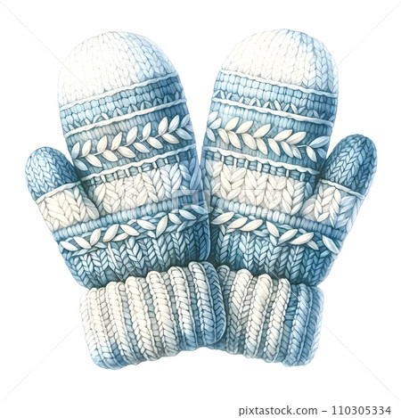 Colorful knitted mittens, winter accessories, watercolor illustration 110305334