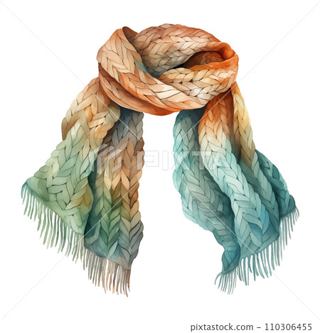 Colorful winter scarf, winter accessories, watercolor illustration 110306455