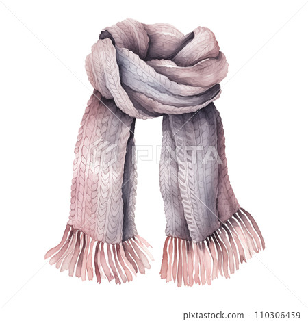 Colorful winter scarf, winter accessories, watercolor illustration 110306459
