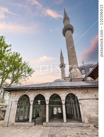 16th century Atik Valide Mosque after sunrise, located in Uskudar district, Istanbul, Turkey 16th century Atik Valide Mosque after sunrise, located in Uskudar district, Istanbul, Turkey 110306815