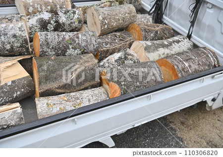 Logs for a wood stove loaded onto a light truck Logs for a wood stove loaded onto a light truck 110306820