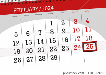 Calendar 2024, deadline, day, month, page, organizer, date, February, sunday, number 25 110306970