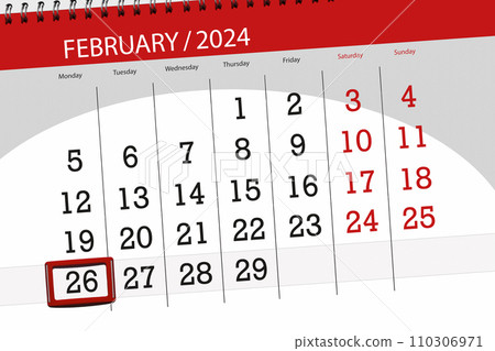 Calendar 2024, deadline, day, month, page, organizer, date, February, monday, number 26 110306971