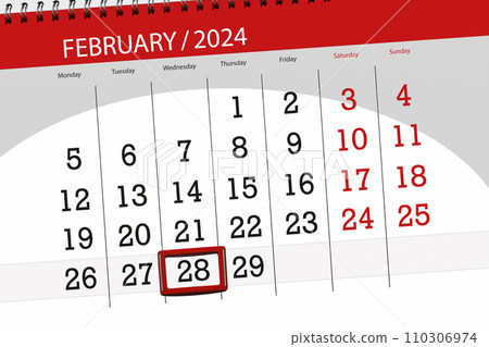 Calendar 2024, deadline, day, month, page, organizer, date, February, wednesday, number 28 110306974