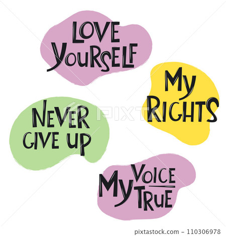 Girl power stickers. Hand drawn vector illustration isolated on white background. Feminism. 110306978