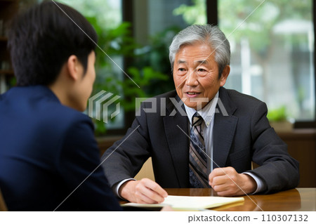 Male employee having a meeting with management: AI-generated image 110307132