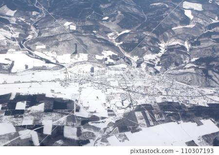 Sky Winter Kitami City Rubeshi Town Rubeshi Town Urban Area Hokkaido Difficult to Read Place Name 110307193