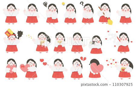 February event illustration set of Okame wearing shrine maiden clothes 110307925
