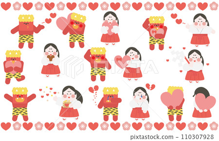 Cute character set of Valentine's demon and lady 110307928
