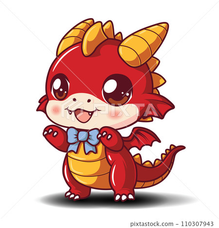 cute cartoon shibi chinese dragon character. 110307943