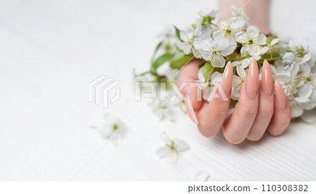 Elegant pastel pink natural manicure. 110308382