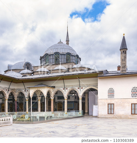 Baghdad Kiosk, at the Fourth Courtyard of Topkapi Palace, decorated with floral blue mosaic tiles, Istanbul, Turkey Baghdad Kiosk, at the Fourth Courtyard of Topkapi Palace, decorated with floral blue mosaic tiles, Istanbul, Turkey 110308389