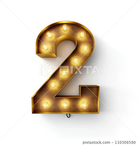 Number 2 golden letters in style lightbulb on background 110308580