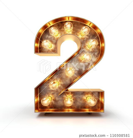 Number 2 golden letters in style lightbulb on background Number 2 golden letters in style lightbulb on background 110308581