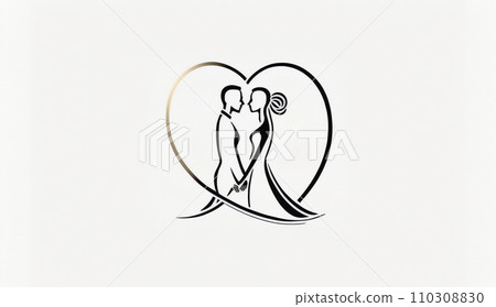 婚禮形象：帶有心形和新娘新郎形象的符號設計 110308830