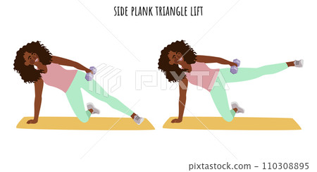 Young woman doing side plank triangle lift 110308895
