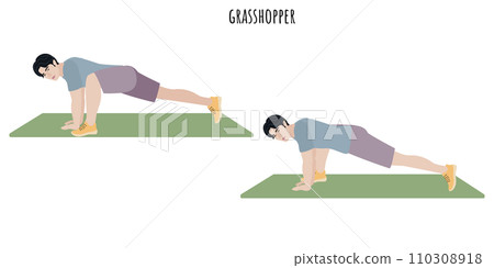 Asian young man doing grasshopper exercise Asian young man doing grasshopper exercise 110308918