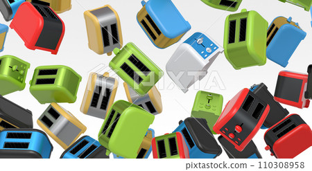 Many of flying toaster for making toast bread on a white background. 110308958