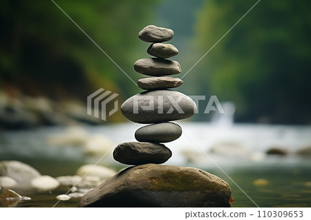 Rock balancing made with riverside stones: AI-generated image Rock balancing made with riverside stones: AI-generated image 110309653