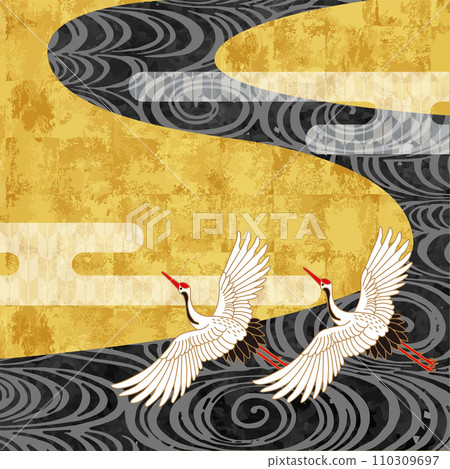 Vintage Japanese Pattern of Crane and Water Tsurusansui 110309697