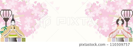 Banner frame Hinamatsuri Hina dolls Hina dolls March Spring Cherry blossoms Japanese style background Illustration material 110309757