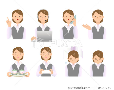 Set of female gestures in business situations 110309759