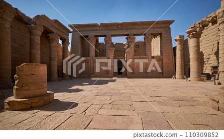 The Temple of Kalabsha (Temple of Mandulis) in Aswan, Egypt is an ancient Egyptian temple that was originally located at Bab al-Kalabsha (Gate of Kalabsha) 50 km south of Aswan. Main gate from inside The Temple of Kalabsha (Temple of Mandulis) in Aswan, Egypt is an ancient Egyptian temple that was originally located at Bab al-Kalabsha (Gate of Kalabsha) 50 km south of Aswan. Main gate from inside 110309852
