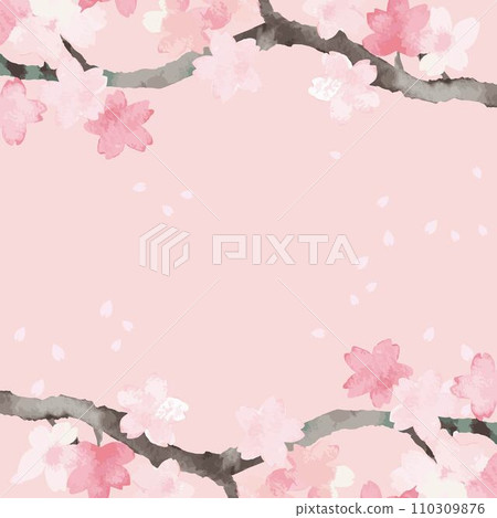 Spring frame cherry blossoms sakura flowers watercolor background copy space illustration material 110309876