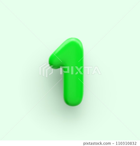 3D Green number 1 with a glossy surface on a light background . 3D Green number 1 with a glossy surface on a light background . 110310832