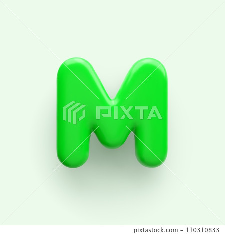 3D Green letter M with a glossy surface on a light background . 3D Green letter M with a glossy surface on a light background . 110310833