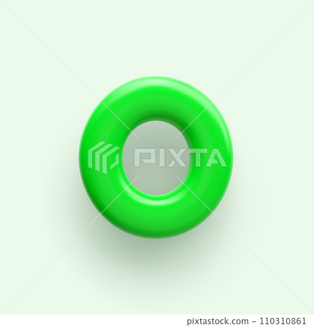 3D Green letter O with a glossy surface on a light background . 3D Green letter O with a glossy surface on a light background . 110310861