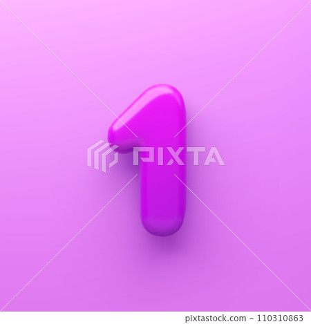 3D Purple number 1 with a glossy surface on a purple background . 3D Purple number 1 with a glossy surface on a purple background . 110310863