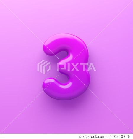 3D Purple number 3 with a glossy surface on a purple background . 3D Purple number 3 with a glossy surface on a purple background . 110310866