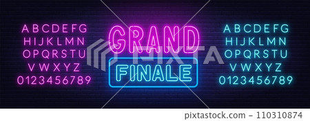 Grand Finale neon sign on brick wall background. 110310874