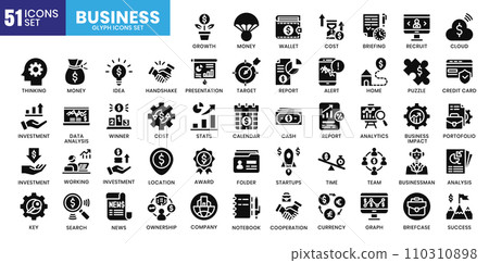 Business icons bundle. Glyph icon style. Vector illustration. Business icons bundle. Glyph icon style. Vector illustration. 110310898