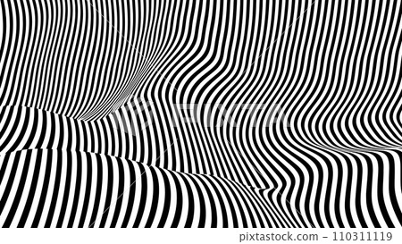 Optical illusion op art wavy background with black and white stripes texture. 110311119