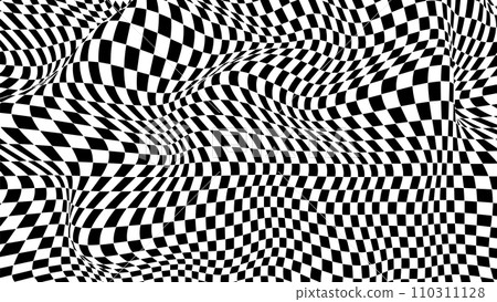 Warped checkered pattern. Optical illusion trippy background. Vector wave checkerboard 110311128