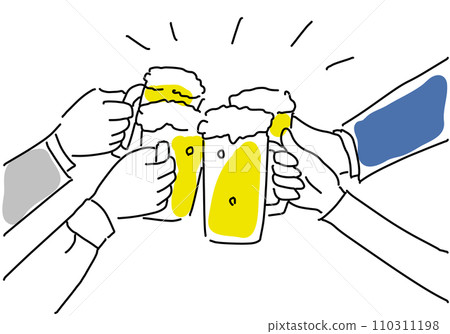 Simple line drawing of people toasting with beer 110311198
