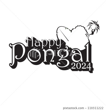 Happy Pongal Text Typography Design Template. Black and white vector illustration. Design element for greeting card, banner, poster and print. Happy Pongal Text Typography Design Template. Black and white vector illustration. Design element for greeting card, banner, poster and print. 110311222