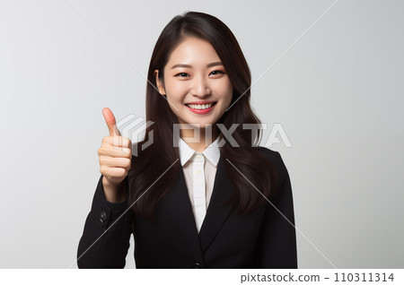 Smiling young woman giving a good sign: AI-generated image 110311314