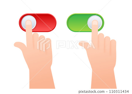 Hands Interacting with Red and Green Toggle Switch Buttons. Vector stock illustration 110311434